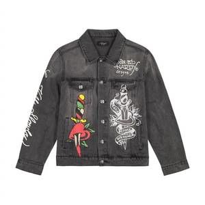 NEW ED HARDY unisex heart wings denim jacket in dark grey